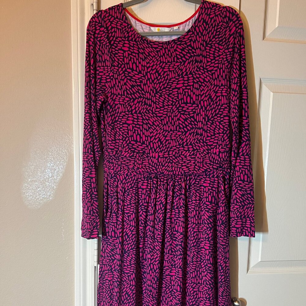 Women's Boden Long Sleeve Navy Blue & Hot Pink Midi Dress - 8L